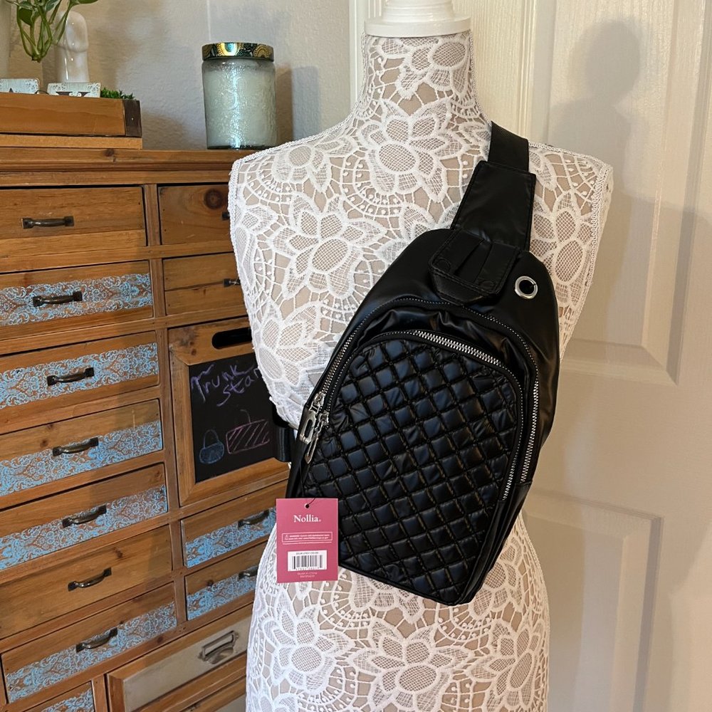 Quilted Sling Bag- Belt Bag- Black- Nylon Polyester - NWT - Picture 5 of 8
